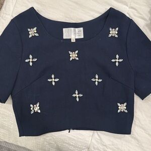 COPY - Structured navy blue crop top with stud/gems